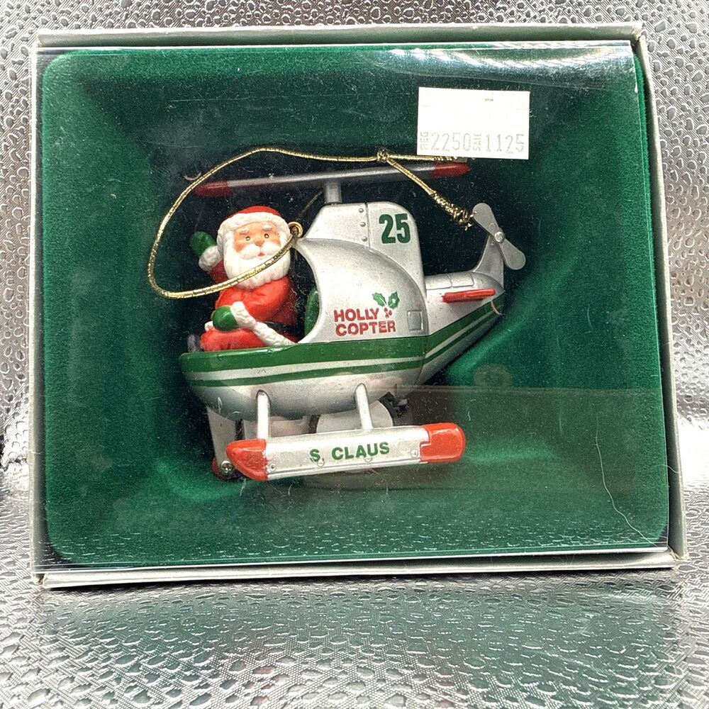 Rare ENESCO 1986 Holly Copter Helicopter Santa Claus Christmas Ornament NOS NIB